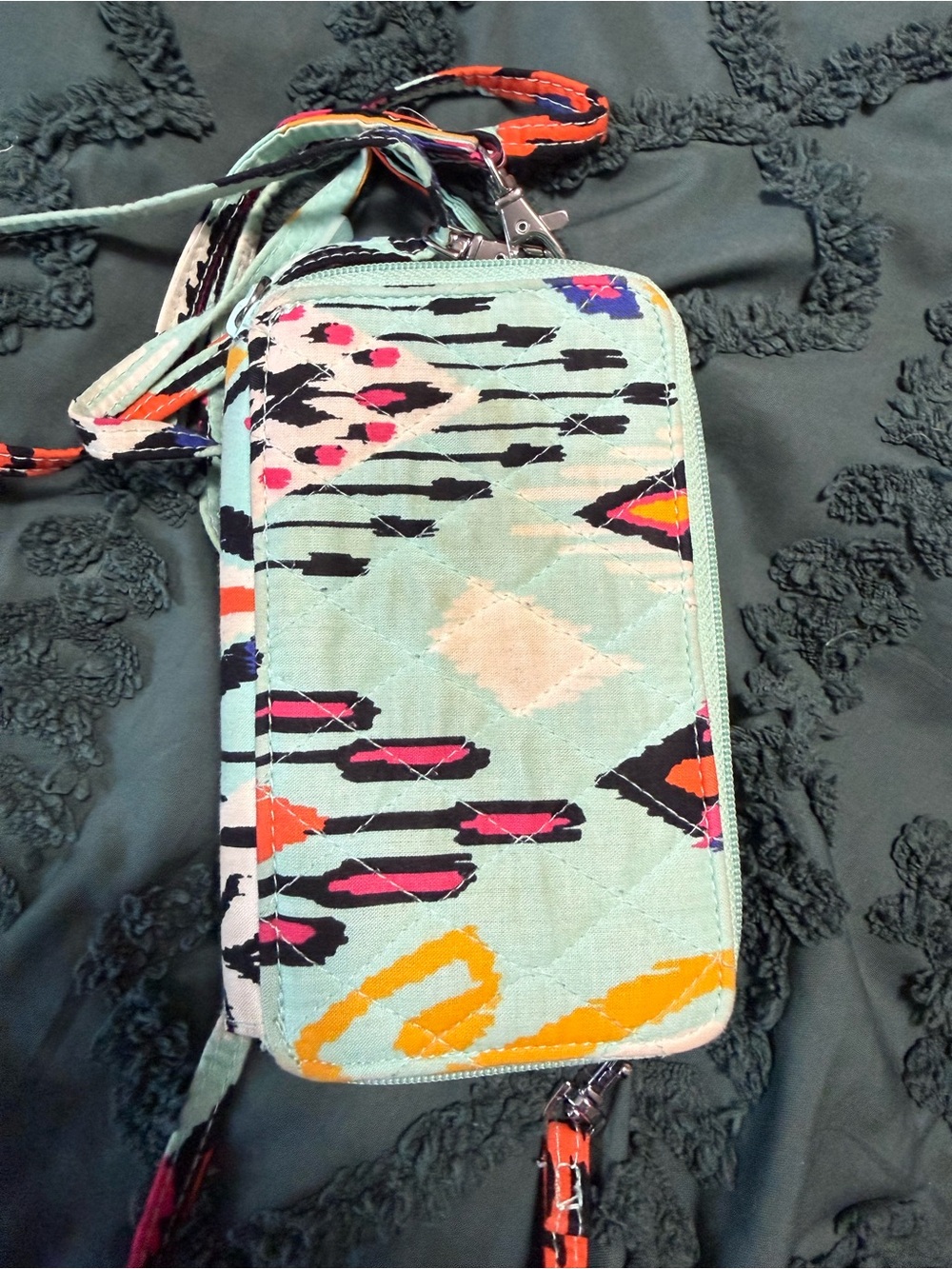 Vera Bradley Crossbody Wallet in Light Aqua Aztec Print